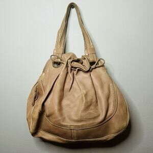 BULGARI BVLGARI Beige Leather Ruched Leather Gold Tone Hardware Hobo Bag